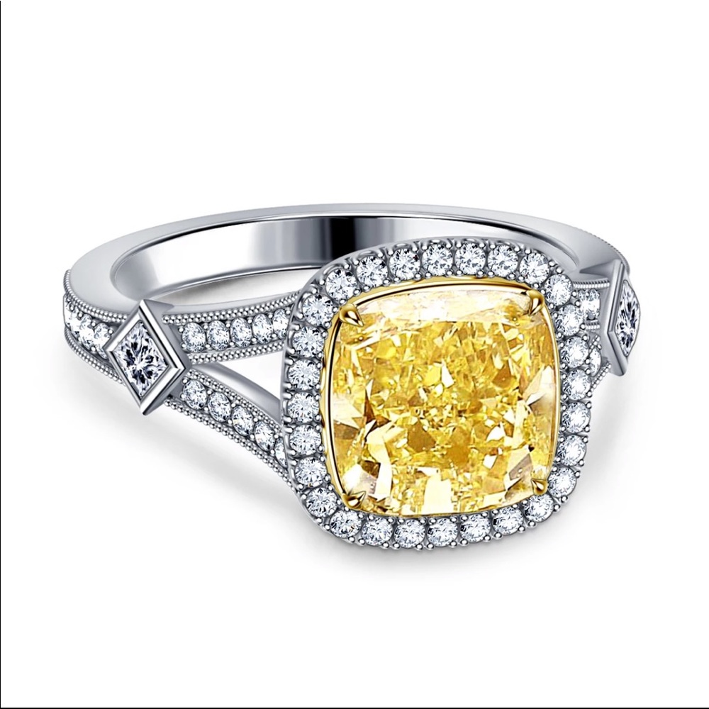 New 925 Silver Citrine Diamond Beautiful Ring - Picture 2 of 5